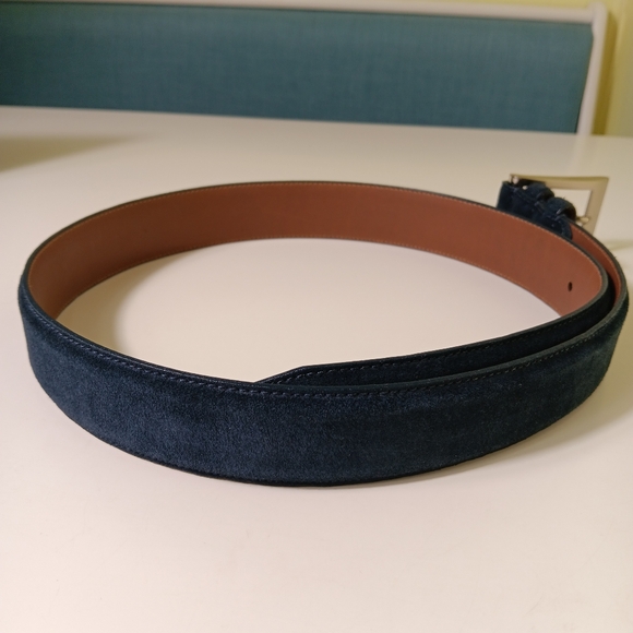 Allen Edmonds Wide Basic Suede Belt Mens 34 Navy Leather USA NWT - Picture 8 of 10